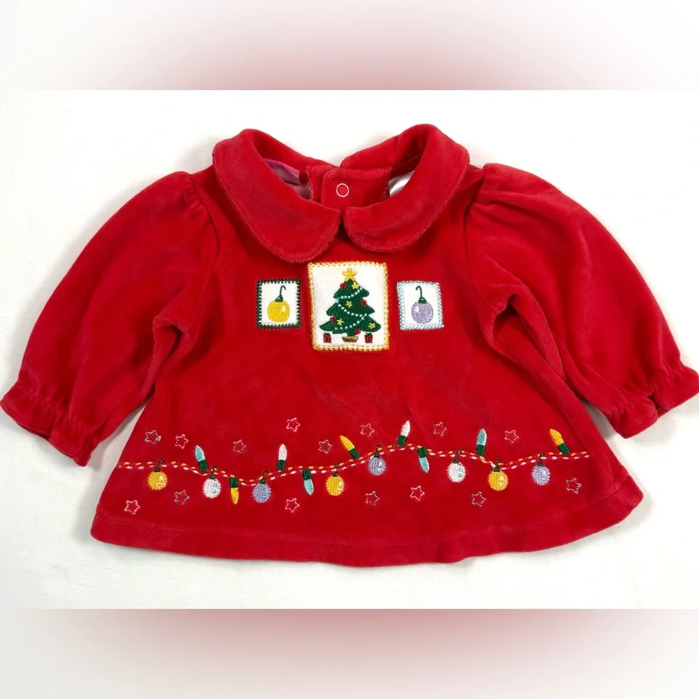 THE MAYFAIR COMPANY Baby Girl Christmas Velour Embroidered Top 0-3 m Peter Pan